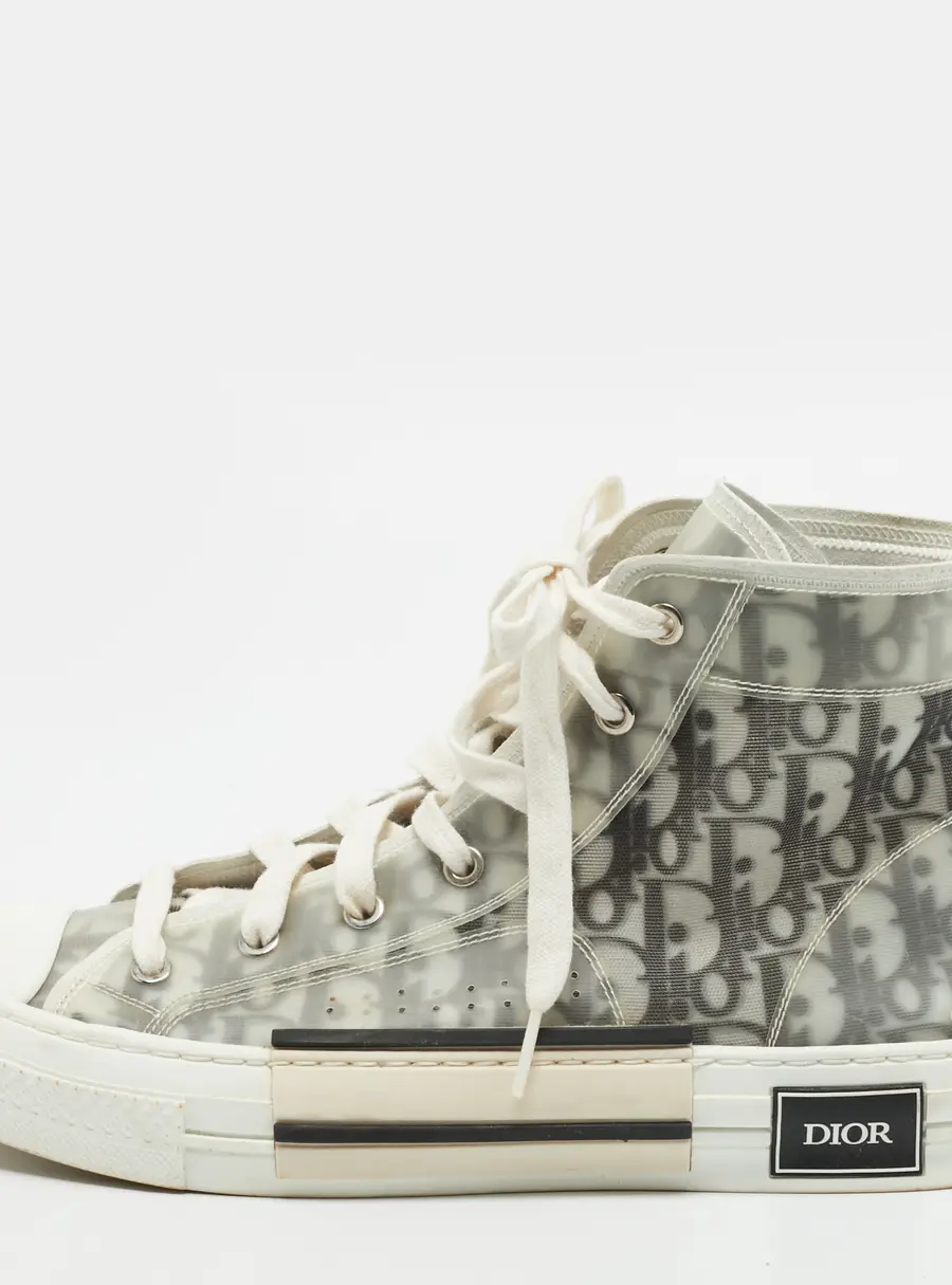 Dior B23 Size 42 White/Black Oblique Mesh and PVC High Top Sneakers
