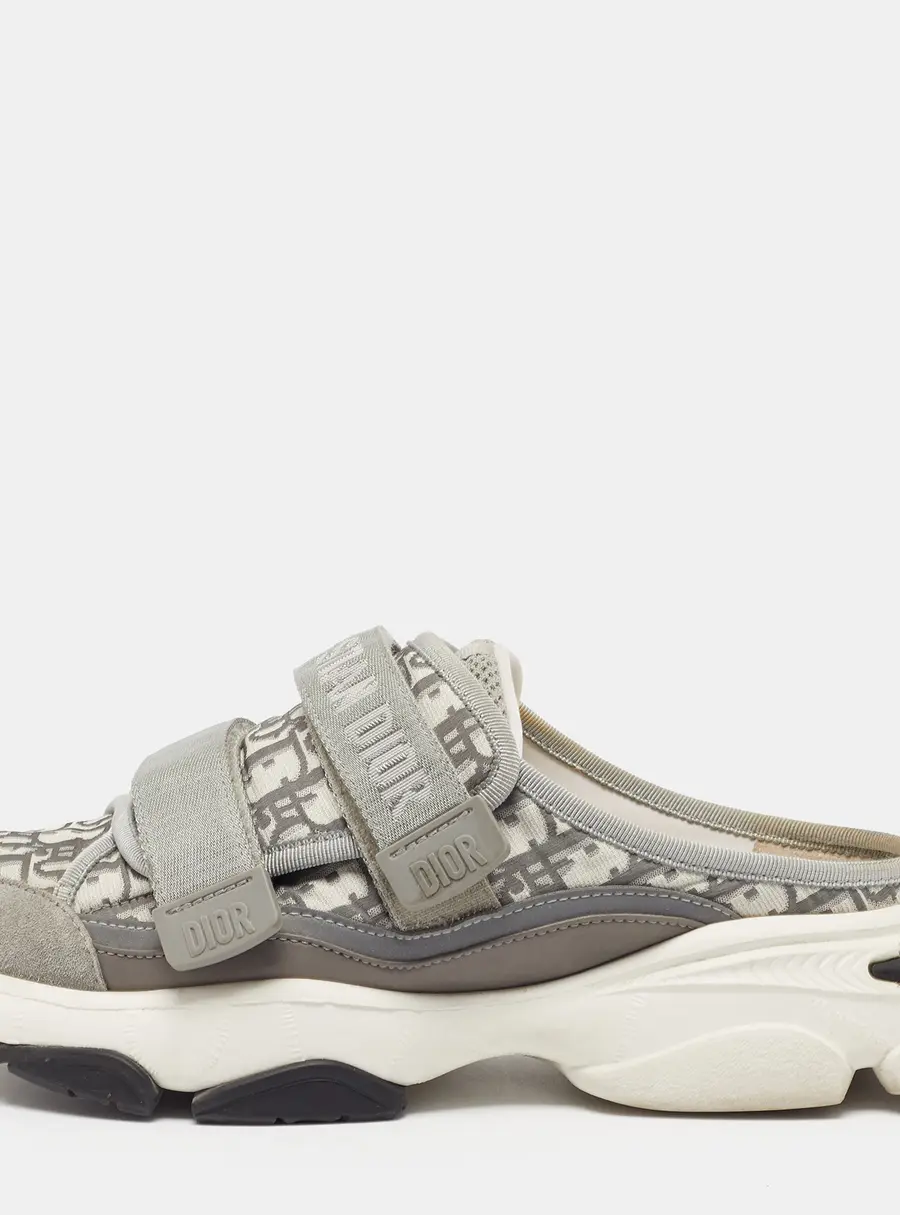 Dior D-Wander Size 39.5 Grey Oblique Nylon and Suede Sneakers Mules