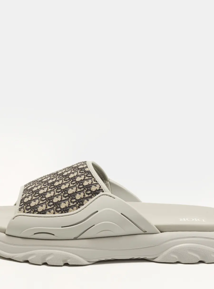 Dior H-Town Size 43 Beige/Grey Oblique Canvas and Rubber Slide Sandals