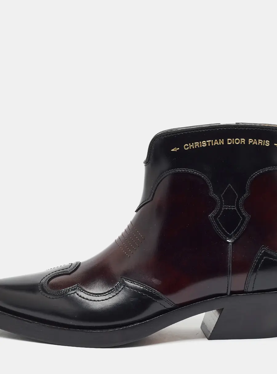 Dior Western Size 40 Burgundy/Black Leather Ankle Length Boots