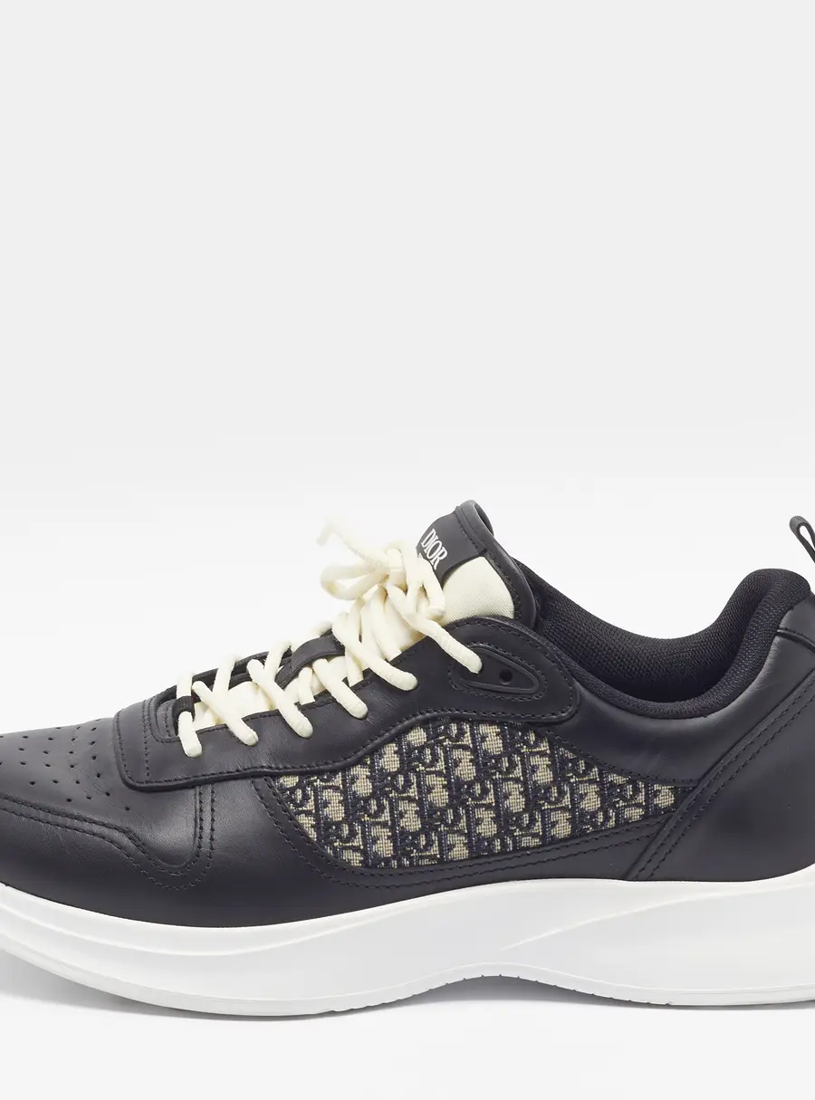 Dior B25 Runner Size 43.5 Black/Beige Leather and Oblique Jacquard Low Top Sneakers