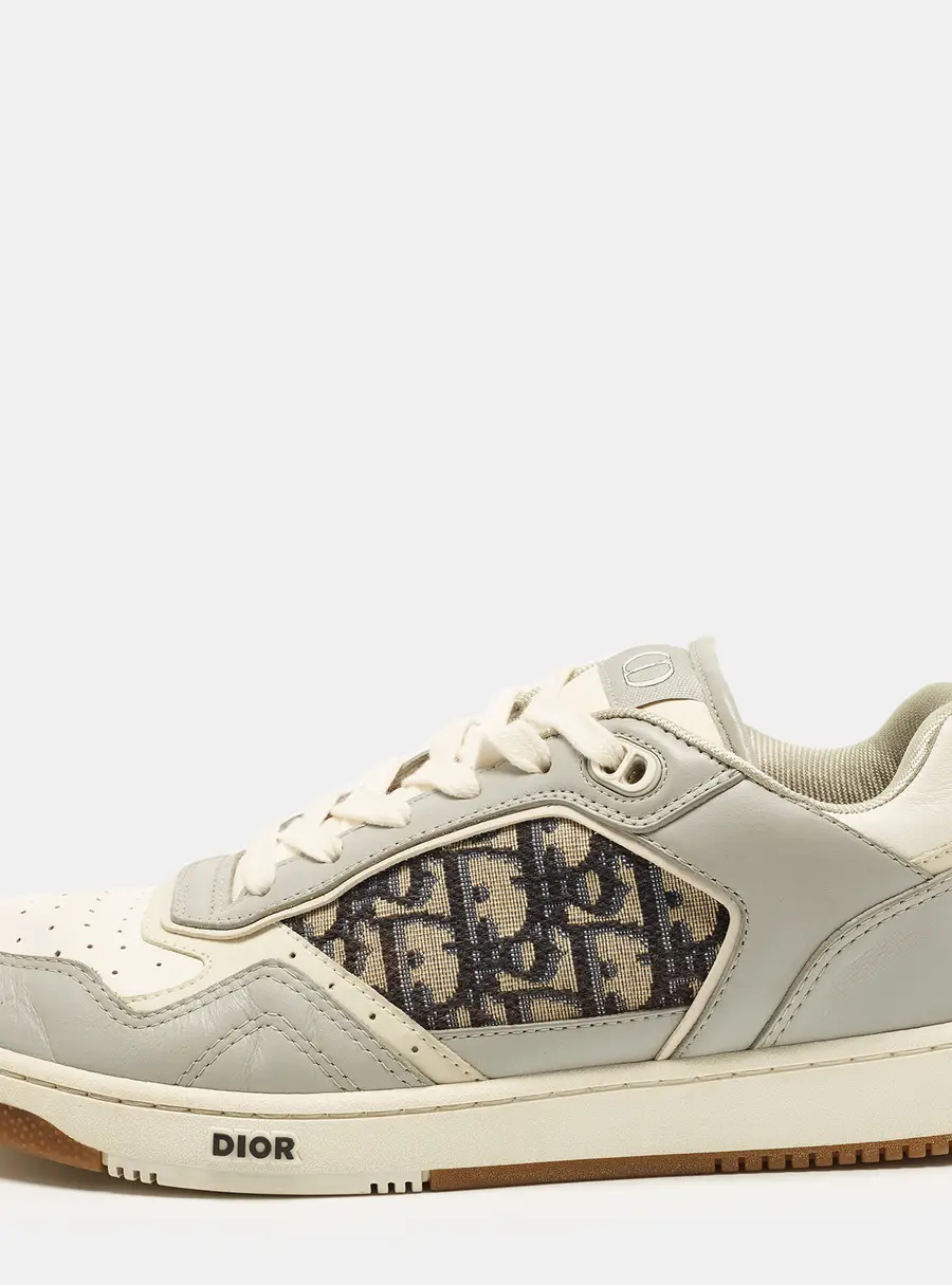 Dior B27 Uptown Size 43 Grey/Beige Leather and Oblique Jacquard Low Top Sneakers