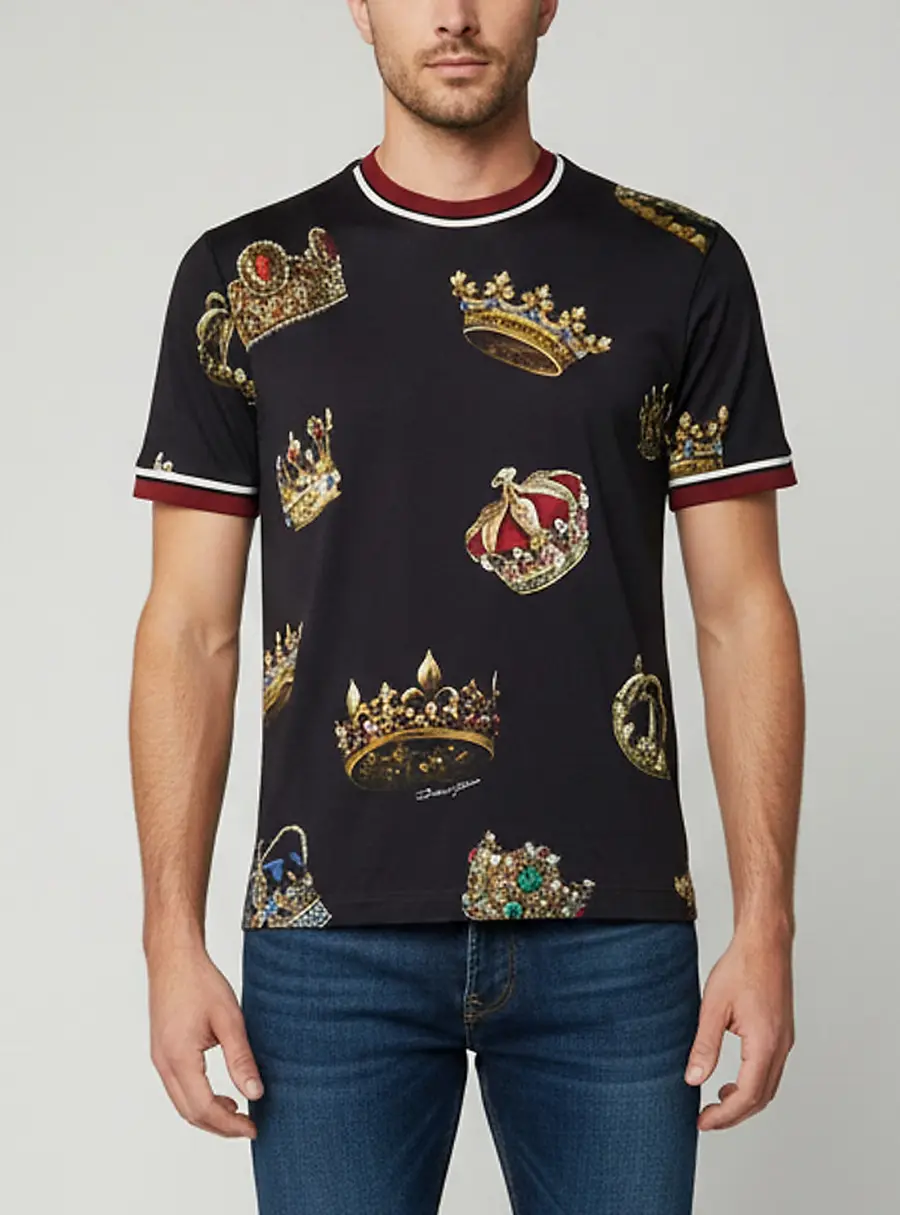 Dolce & Gabbana Dark Grey Crown Print Cotton Crew Neck T-Shirt M