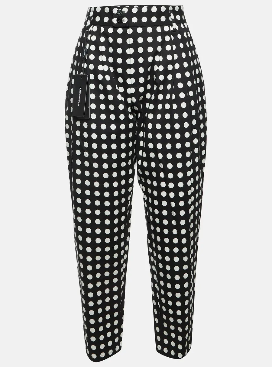Dolce & Gabbana Black Polka Dot Gabardine Pleated Pants M