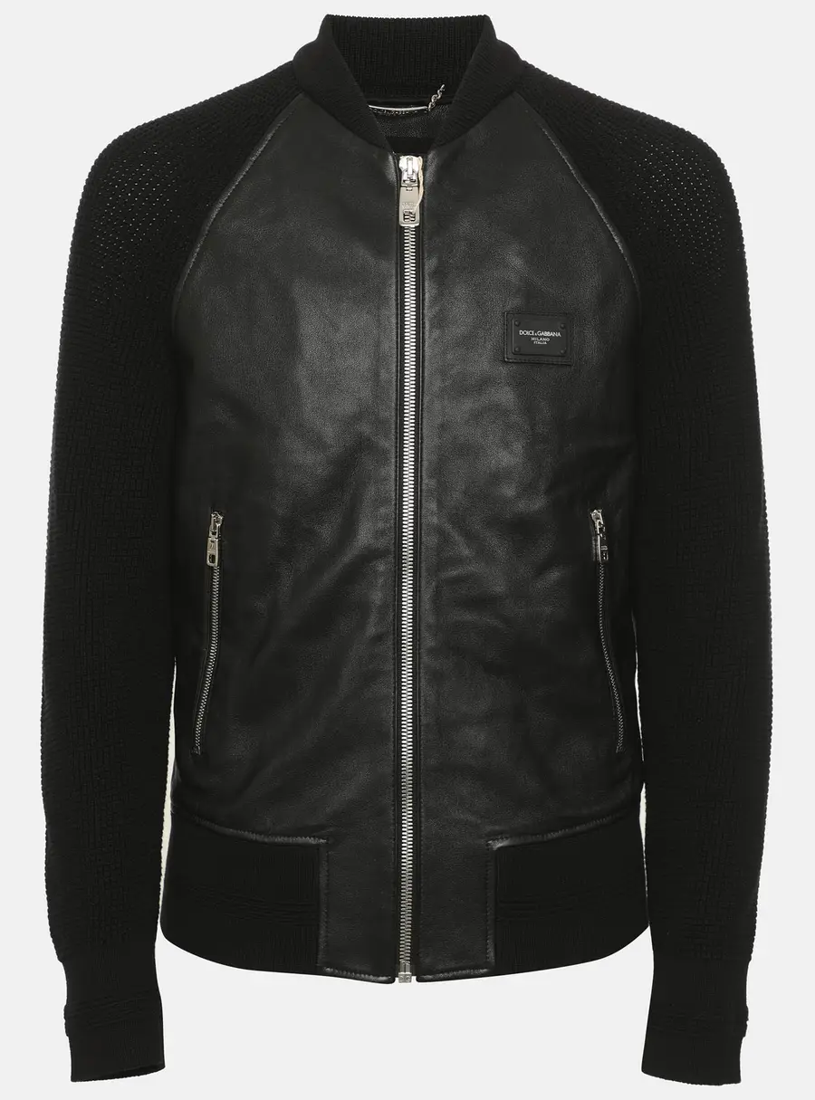 Dolce & Gabbana Black Leather and Rib Knit Jacket S