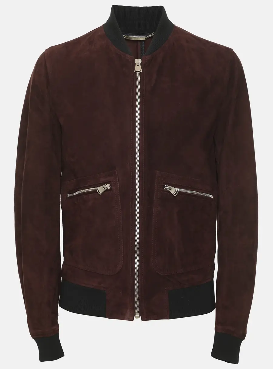 Dolce & Gabbana Burgundy Suede Zip-Pocket Bomber Jacket S