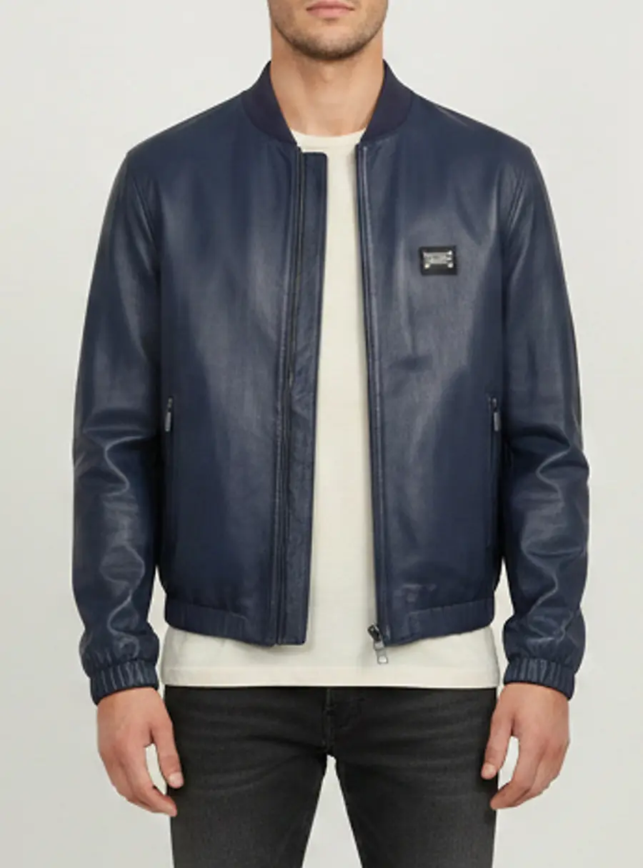 Dolce & Gabbana Blue Lambskin LeatherBomber Jacket XL