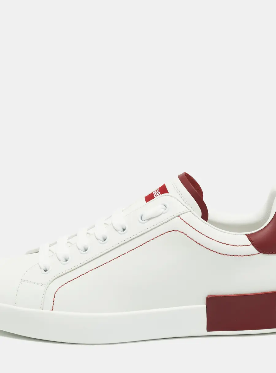 Dolce & Gabbana Portofino Size 42 White/Red Leather Low Top Sneakers