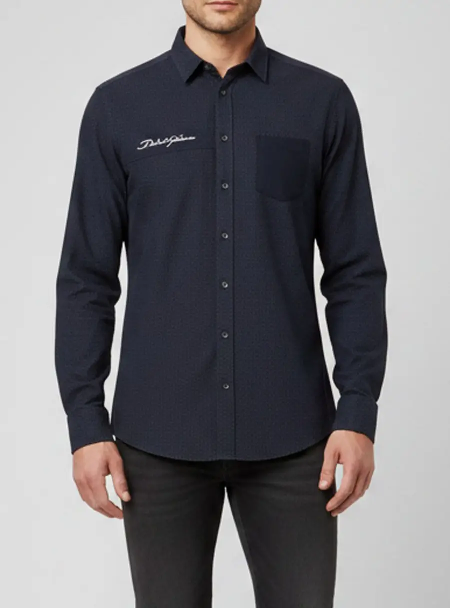 Dolce & Gabbana Navy Blue Cotton Jacquard Paneled Shirt XL