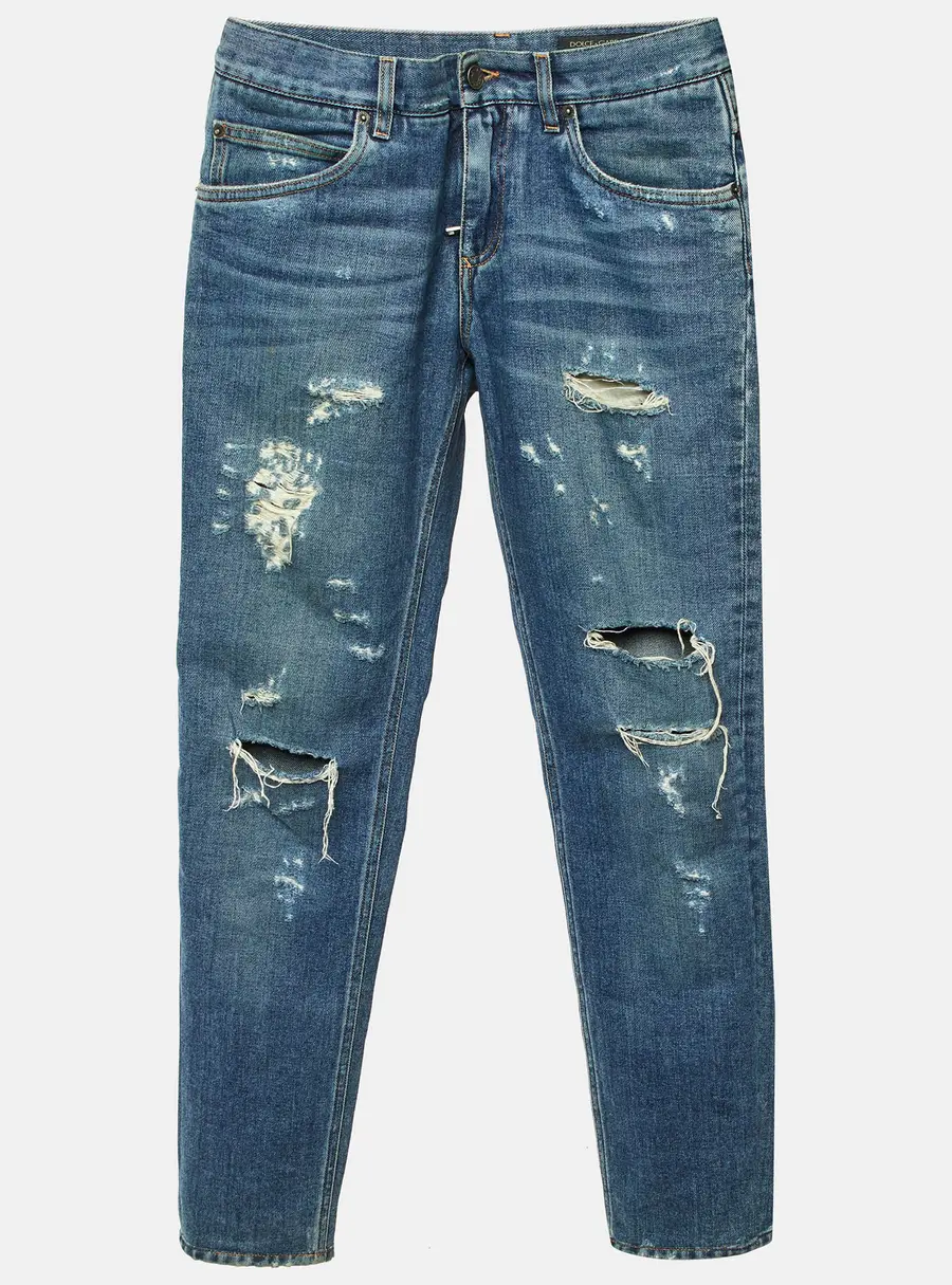 Dolce & Gabbana Blue Distressed Denim Classic Slim Fit Jeans S/Waist 32"