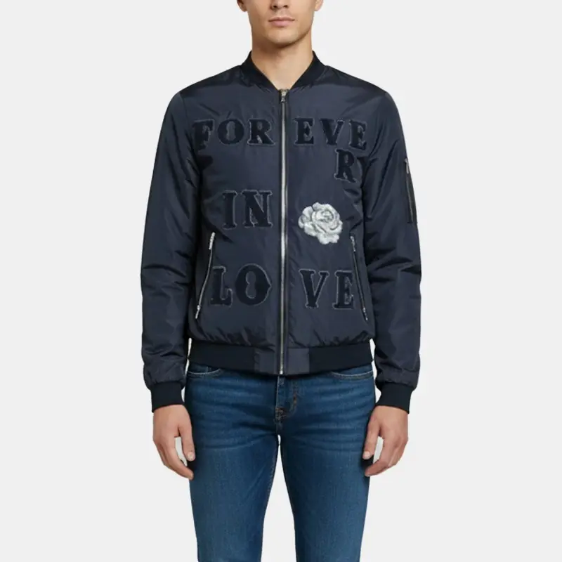 Dolce & Gabbana Navy Blue Nylon Appliqued Bomber Jacket M