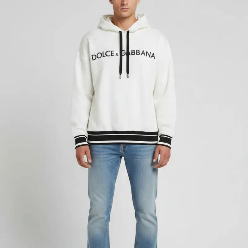 Dolce & Gabbana Off White Baroque Jacquard Logo Detail Hoodie L