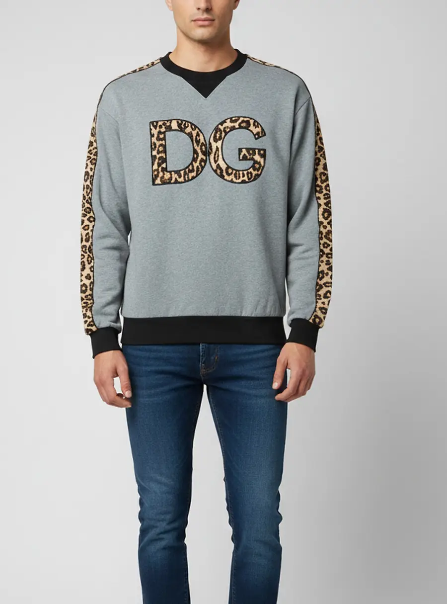 Dolce & Gabbana Grey DG Logo Cotton Stripe Detail Crewneck Sweatshirt L