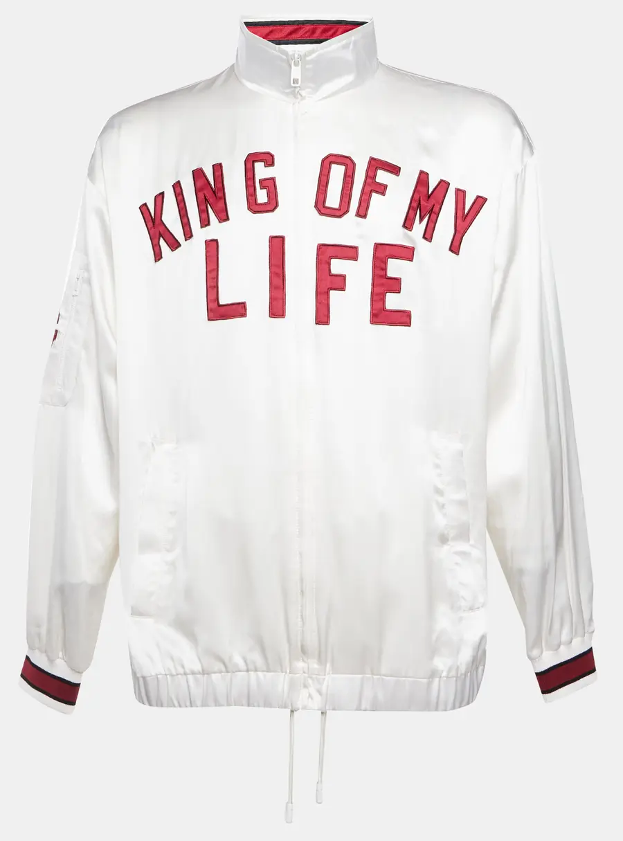 Dolce & Gabbana Off White King of My Life Satin Bomber Jacket M