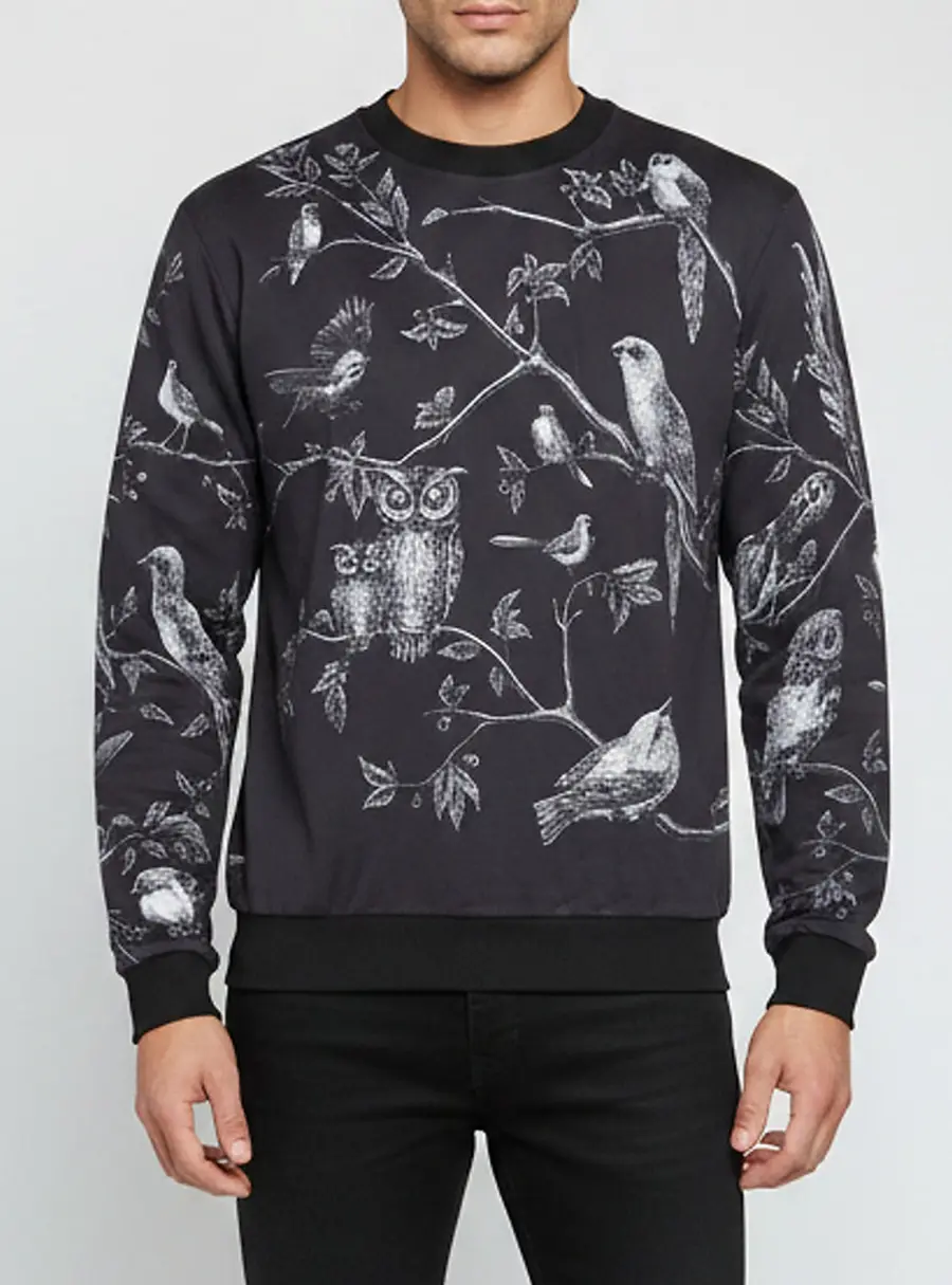 Dolce and Gabbana Black Bird Print Cotton Jersey Crewneck Sweatshirt L