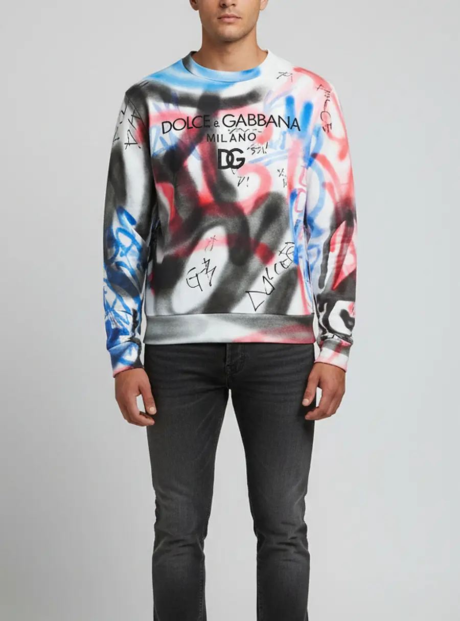 Dolce & Gabbana Multicolour Graffiti Print Jersey Crewneck Sweatshirt S