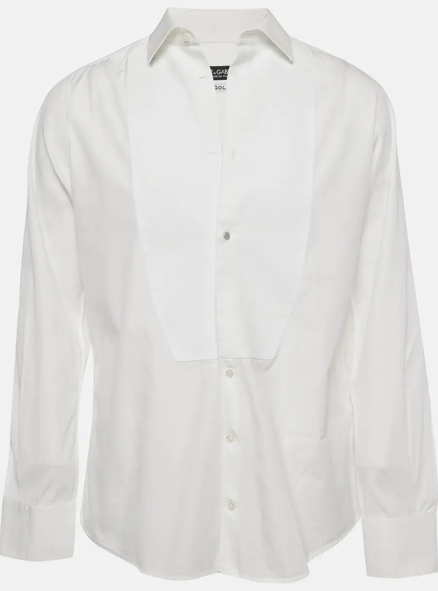 Dolce & Gabbana White Cotton Tuxedo Long Sleeve Shirt XXL