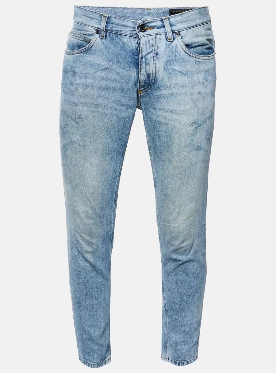 Dolce & Gabbana Blue Angel Print Denim Slim Fit Jeans S/Waist 32"