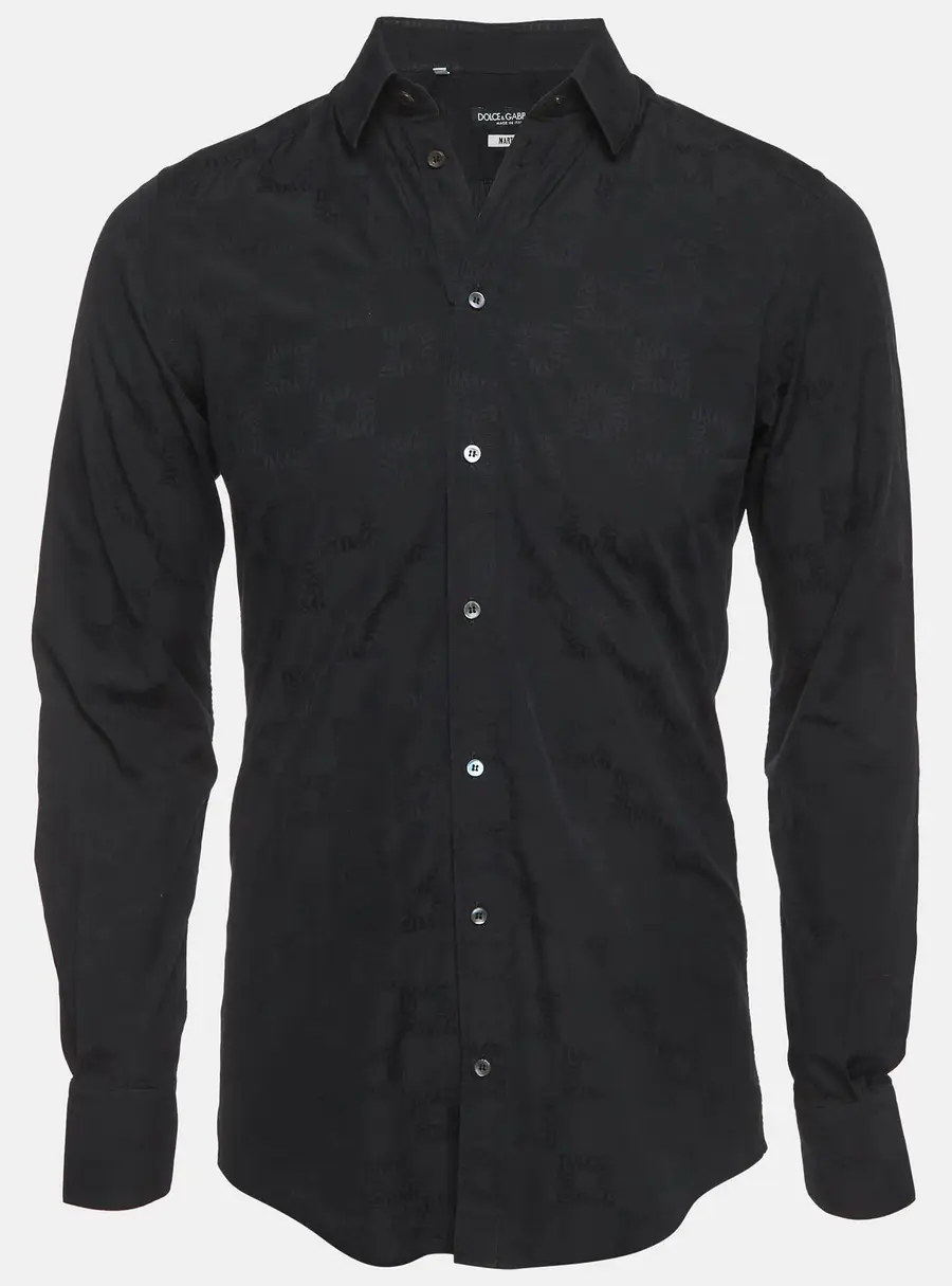 Dolce & Gabbana Black Logo Jacquard Cotton Martini Shirt S