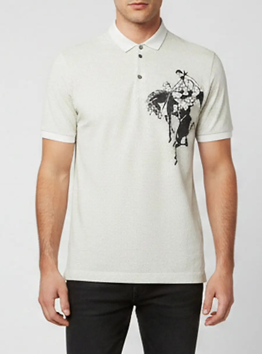 Dolce & Gabbana Cream Cowboy Appliqué Piqué Knit Polo T-Shirt M