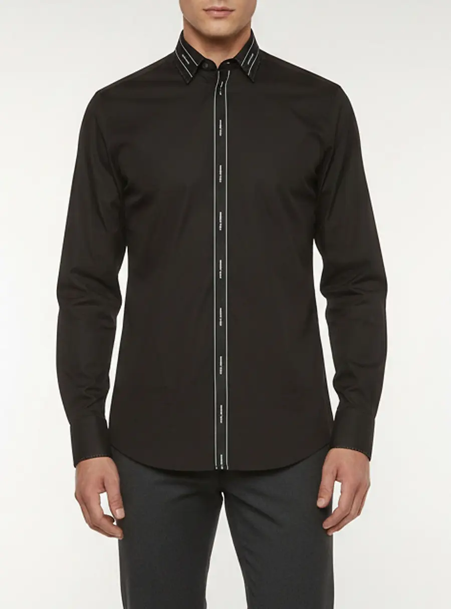 Dolce & Gabbana Black Logo Tape Poplin Button Up Shirt M