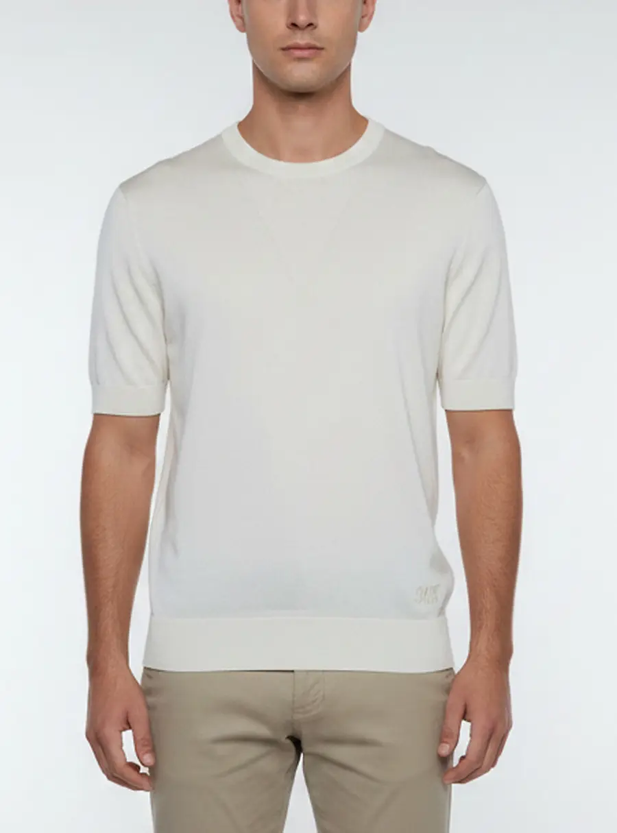 Dolce & Gabbana Cream Initial Embroidered Silk Knit T-Shirt M