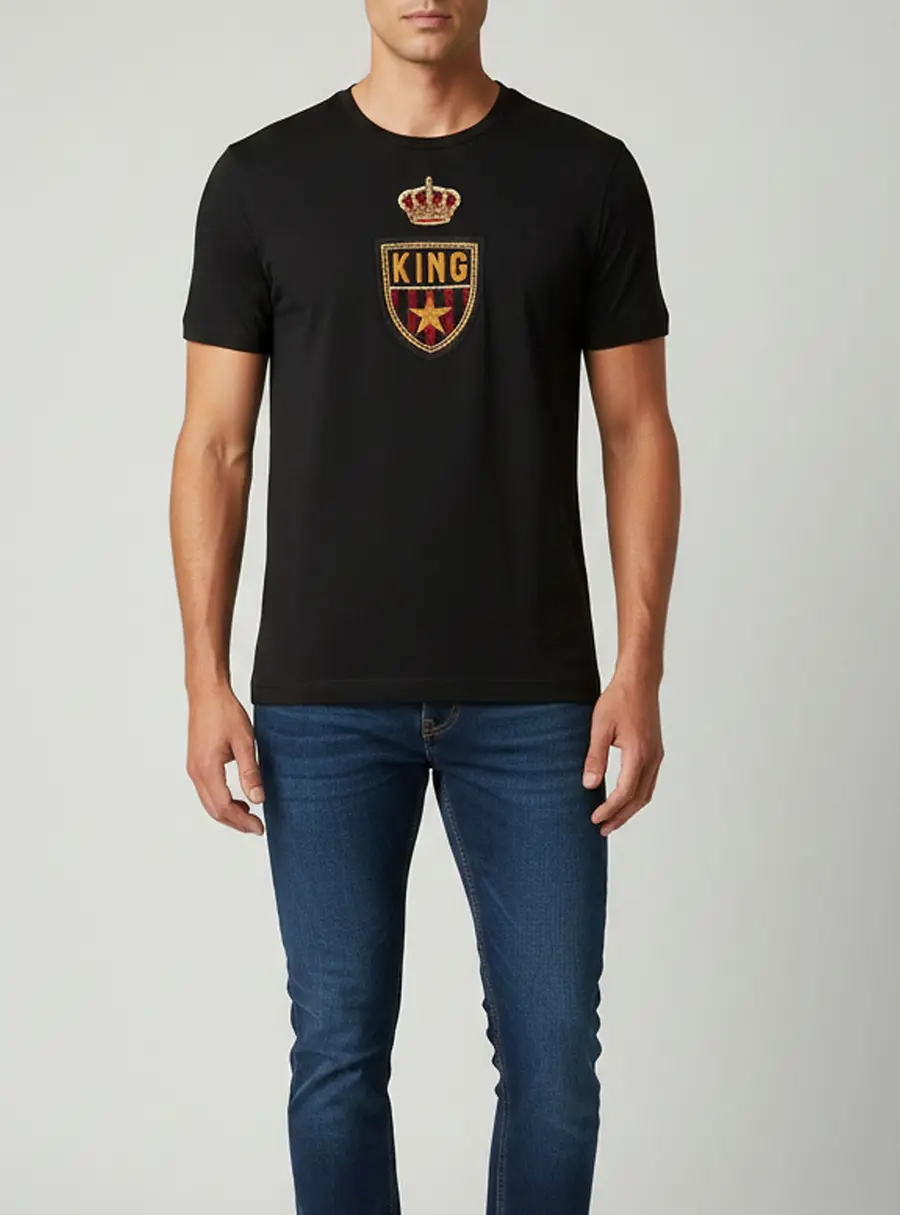 Dolce & Gabbana Black Jersey Crest Applique T-Shirt M