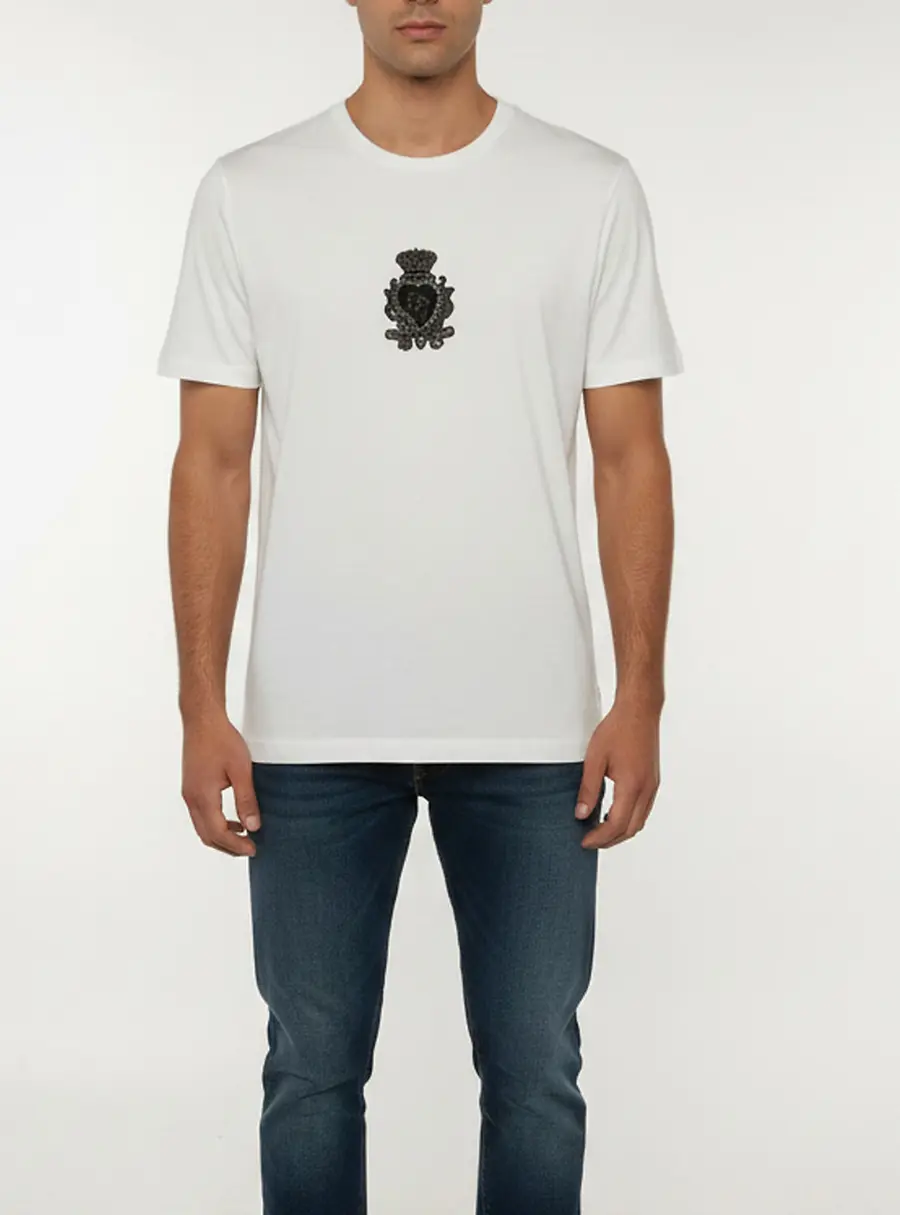 Dolce & Gabbana White Heraldic DG Logo Jersey Crewneck T-Shirt XL