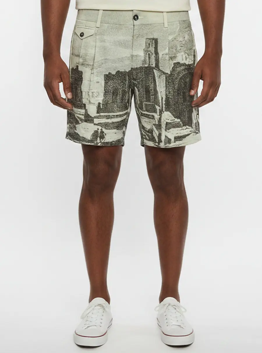 Dolce & Gabbana Green Roman Ruins Printed Canvas Pleated Shorts XS