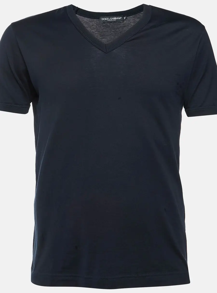 Dolce & Gabbana Black Cotton V-Neck T-Shirt S