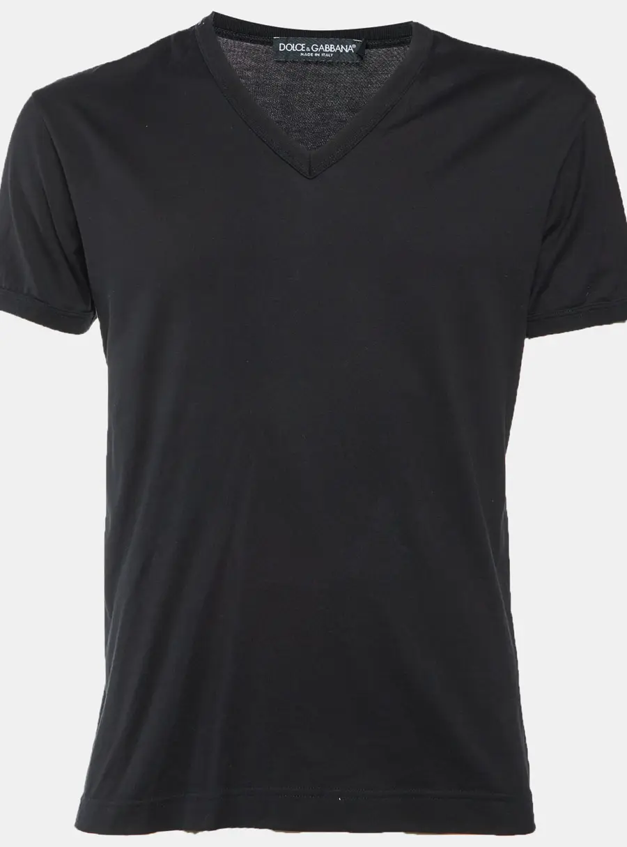 Dolce & Gabbana Black Cotton V-Neck T-Shirt S