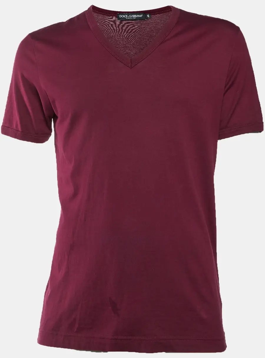 Dolce & Gabbana Burgundy Cotton V-Neck T-Shirt M