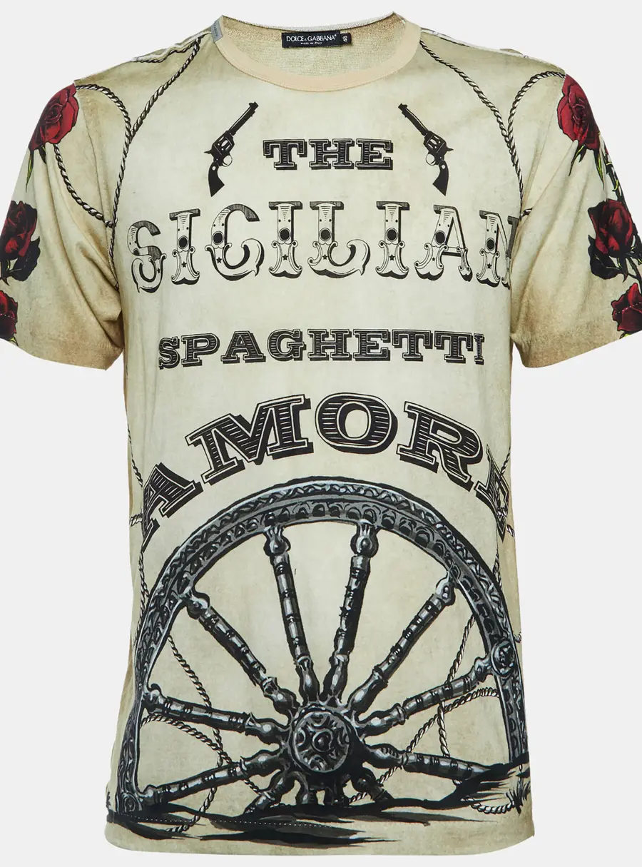 Dolce & Gabbana Beige The Sicilian Print Cotton Crew Neck T-Shirt M