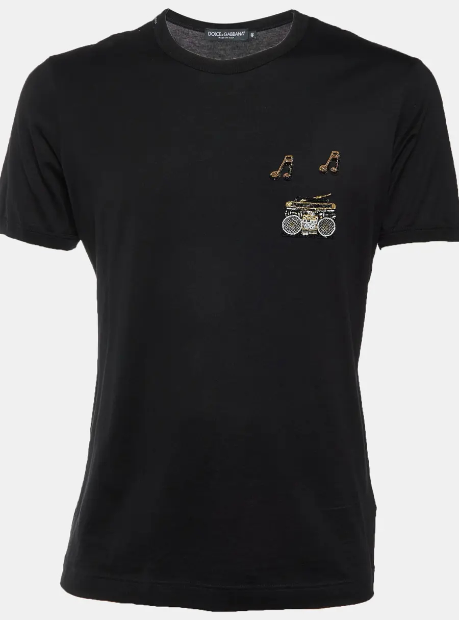 Dolce & Gabbana Black Cotton Music Note Patch Crew Neck T-Shirt M