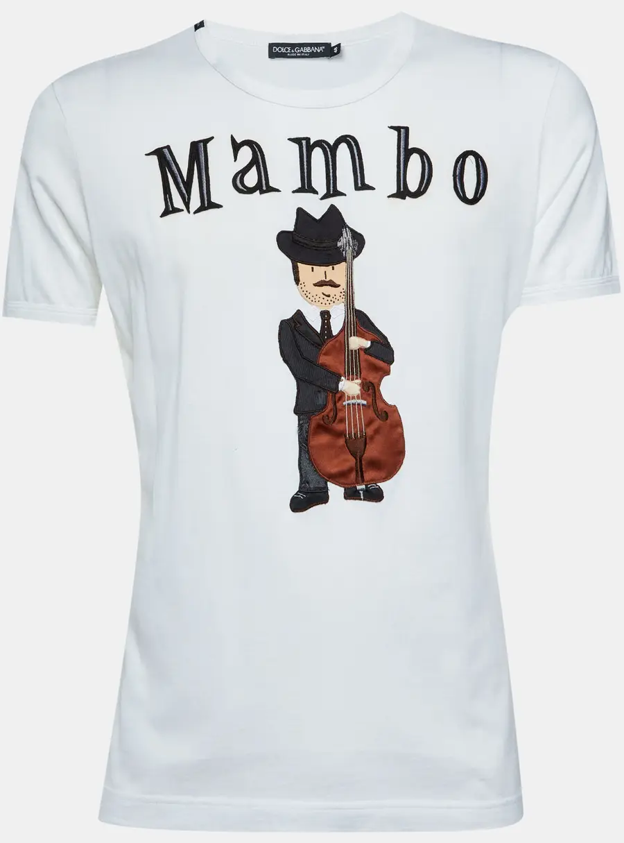 Dolce & Gabbana White Cotton Mambo Applique Crew Neck T-Shirt M