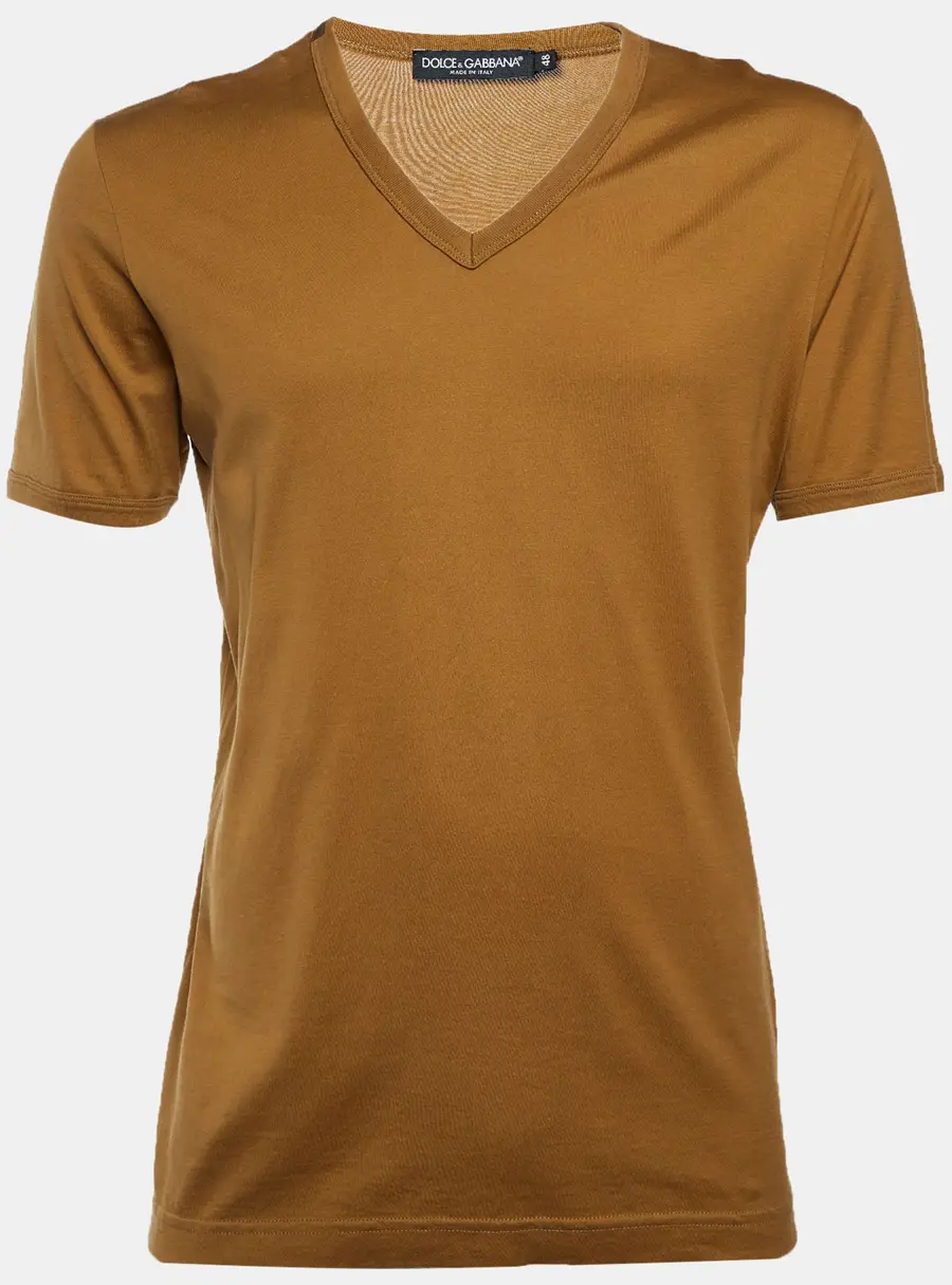 Dolce & Gabbana Ochre Cotton V-Neck T-Shirt M