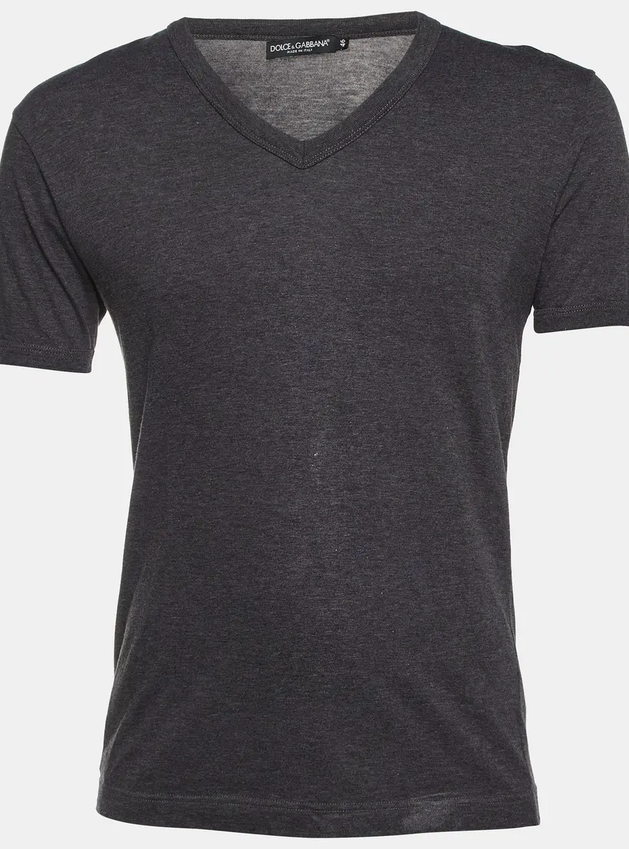 Dolce & Gabbana Grey Cotton Short Sleeve V-Neck T-Shirt S