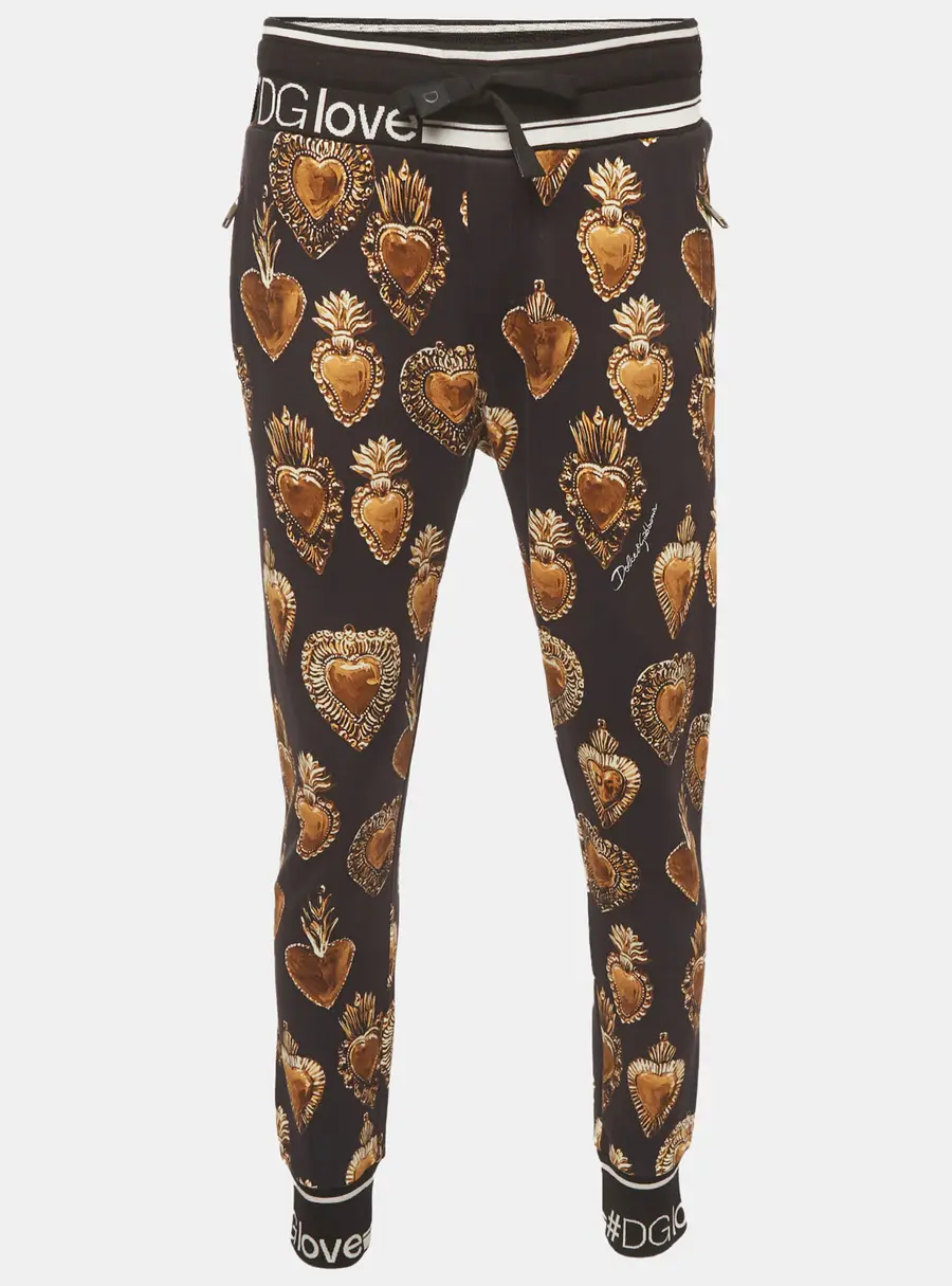Dolce & Gabbana Black Printed Jersey Drawstring Joggers M
