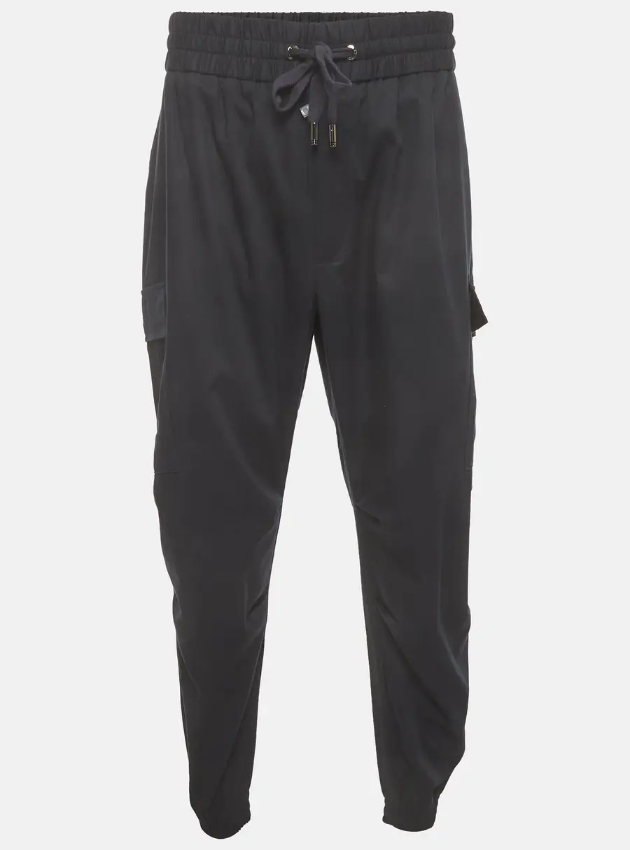 Dolce Gabbana Navy Blue Gabardine Drawstring Joggers L