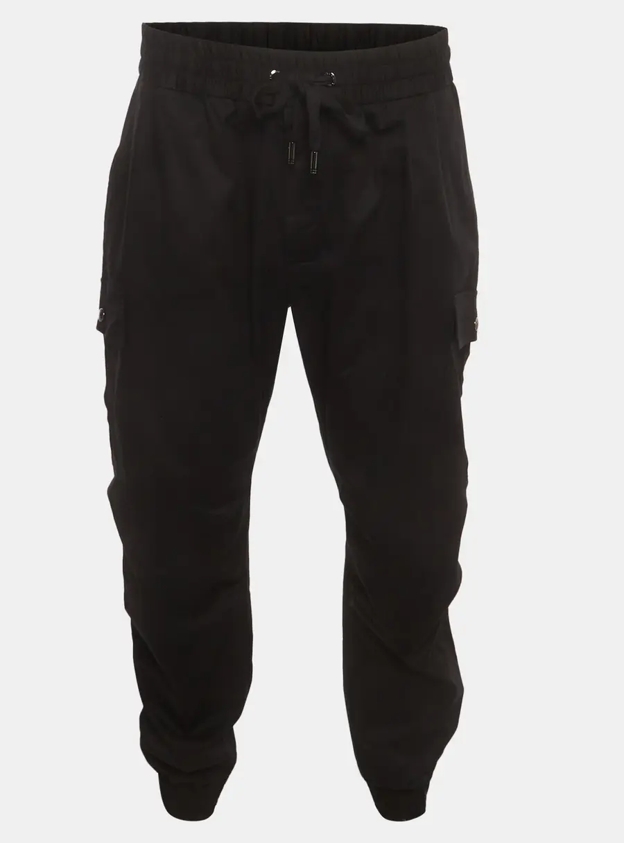 Dolce & Gabbana Black Logo Plaque Stretch Cotton Cargo Pants XXXL