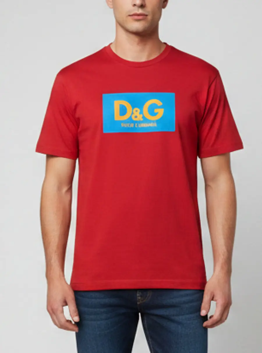 Dolce & Gabbana Red Color-Block Logo Print Jersey Relaxed Fit T-Shirt L