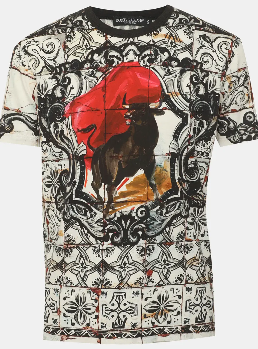 Dolce & Gabbana Multicolor Majolica Corrida Bull Print Jersey Crew Neck T-Shirt M