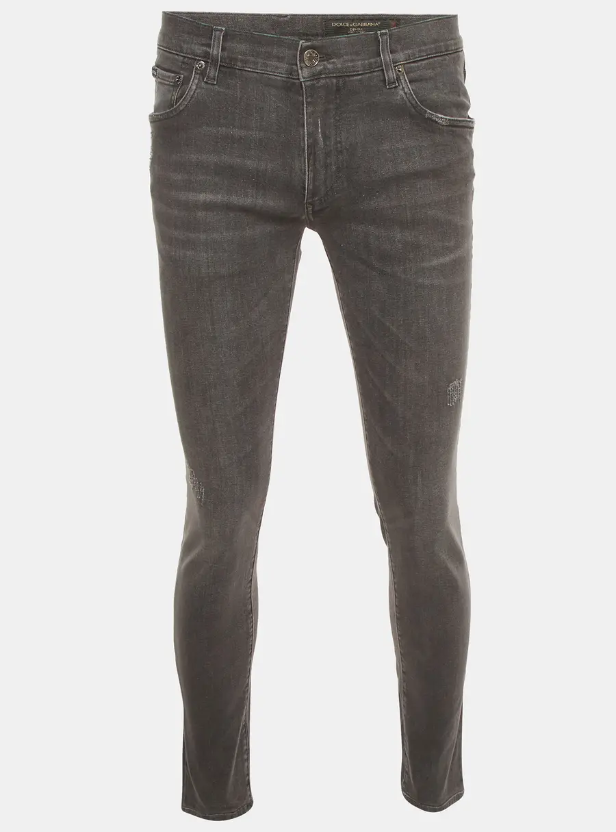 Dolce & Gabbana Grey Distressed Stretch Denim Jeans L/Waist 33"