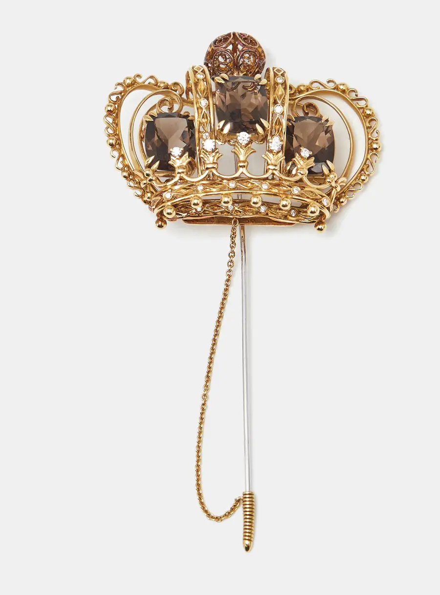 Dolce & Gabbana Royal Diamond Smoky Quartz 18k Two Tone Gold Brooch