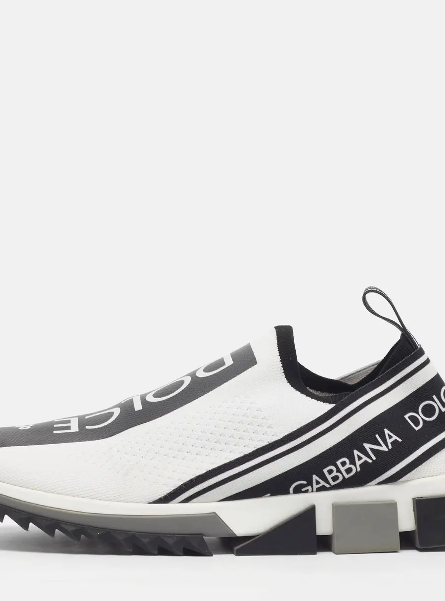 Dolce & Gabbana Sorrento Size 43 White/Black Knit Fabric Slip On Sneakers