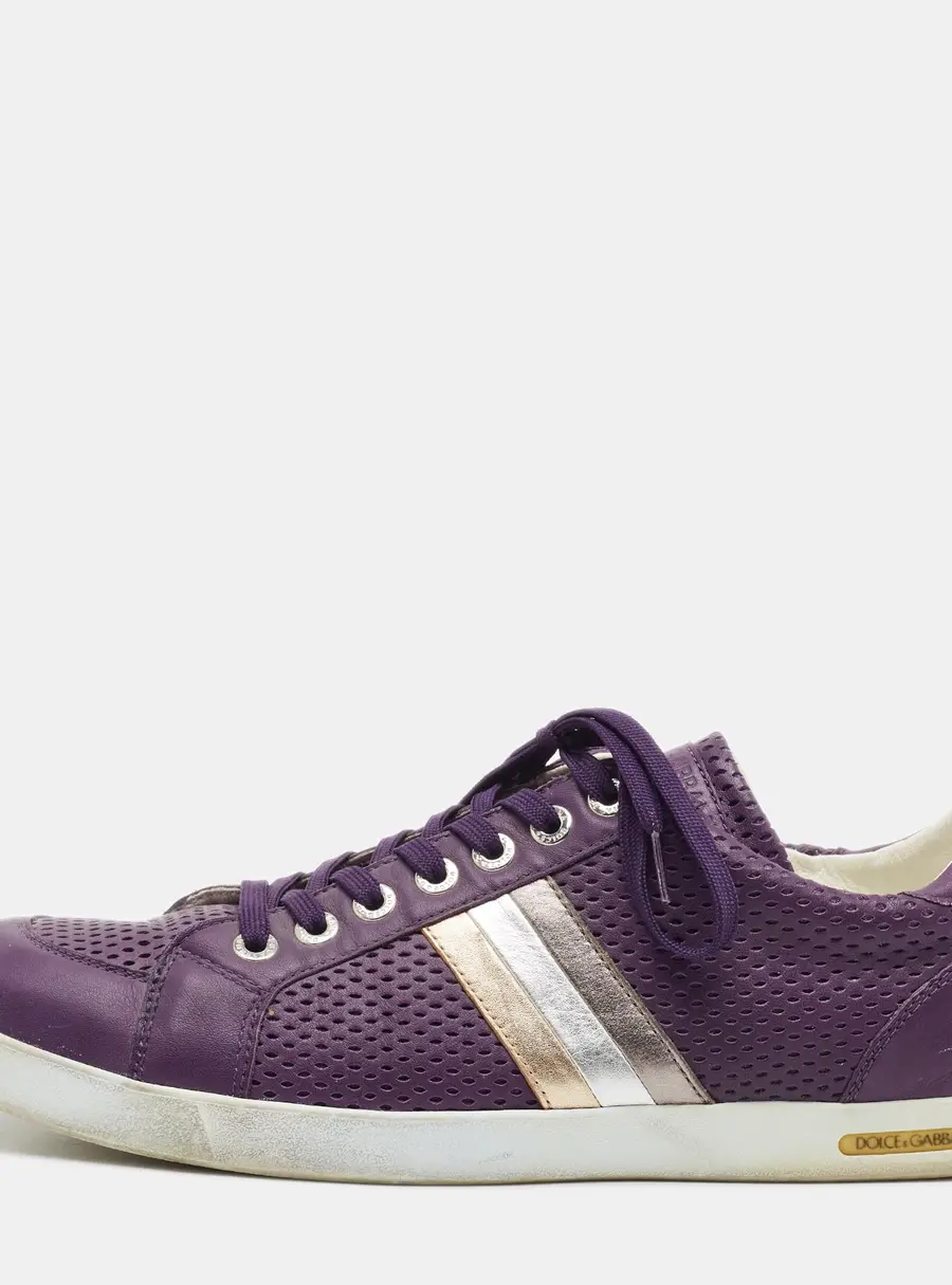 Dolce & Gabbana Saint Tropez Size 45 Purple Leather Lace Up Sneakers