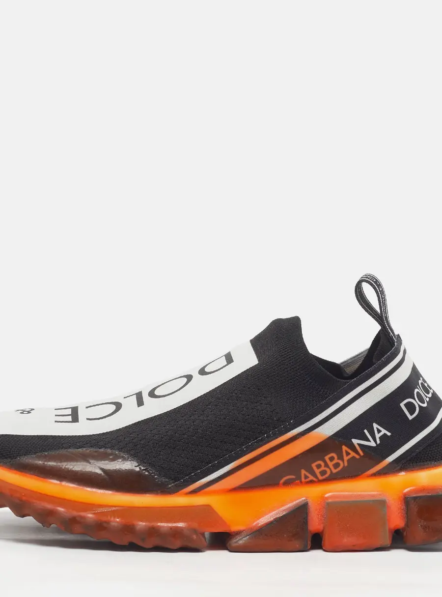 Dolce & Gabbana Sorrento Size 42.5 Black/Orange Knit Fabric Slip On Sneakers