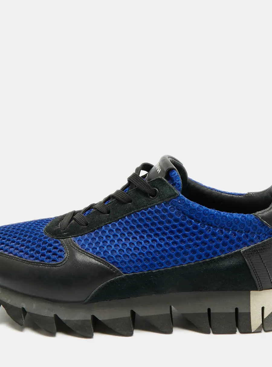 Dolce & Gabbana Size 41.5 Black/Blue Lizard Embossed Leather and Mesh Lace Up Sneakers