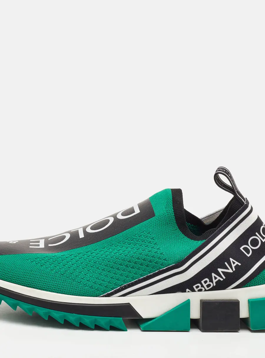 Dolce & Gabbana Sorrento Size 42 Green/Black Knit Fabric Slip On Sneakers