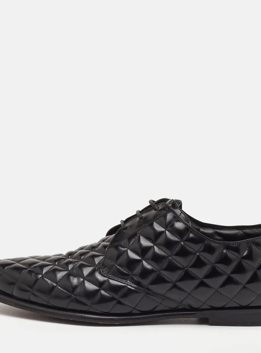 Dolce & Gabbana Size 44 Black Quilted Leather Lace Up Derby